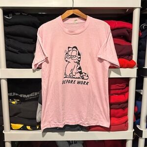 Vintage 80s Garfield Before work After work Funny Pink Mens Medium Shirt